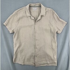 Ike Behar Mens Shirt Pure Linen Luxe Travel Short Sleeve Tan Quiet Luxury 2XL